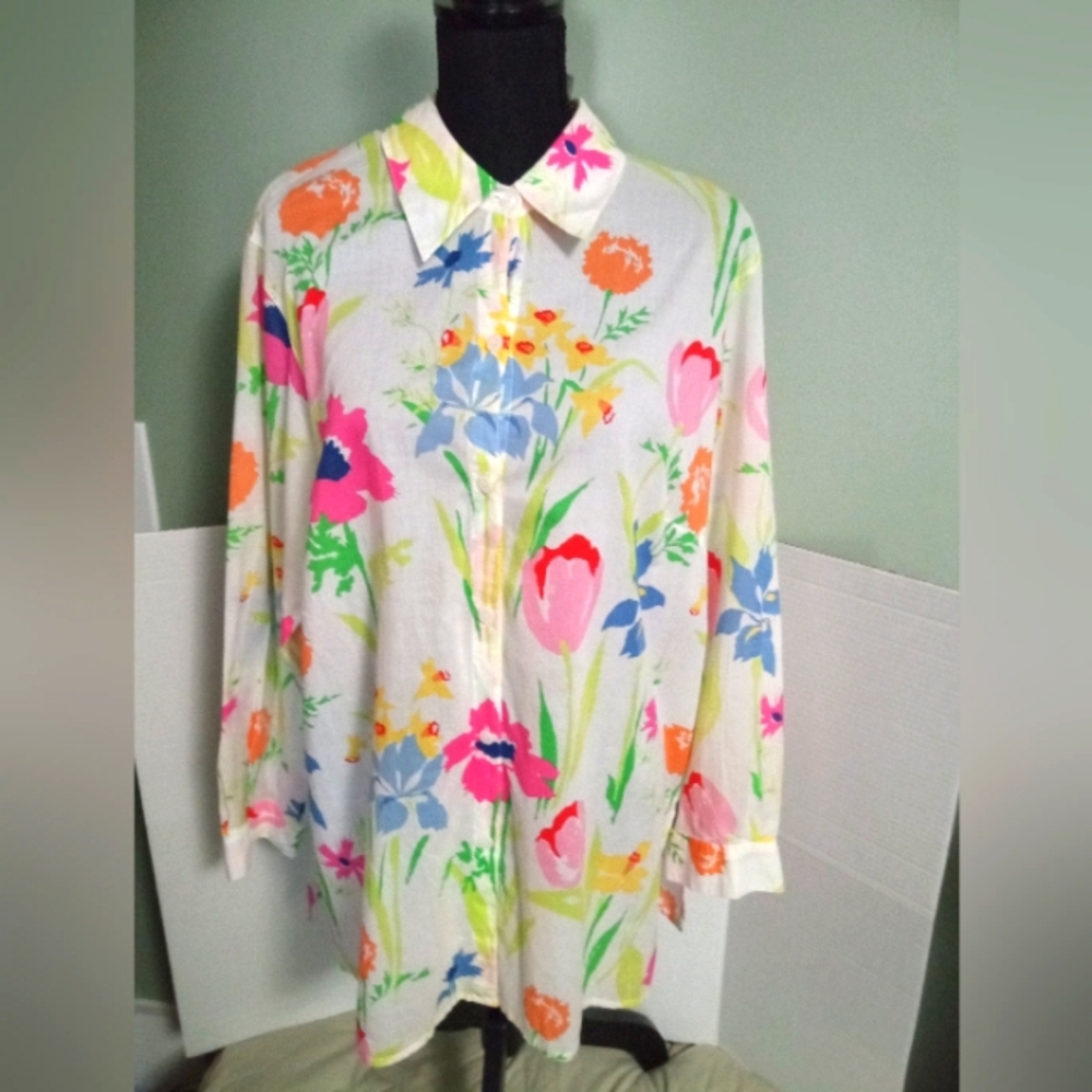 Liz Claiborne Floral Long Sleeve Shirt Women's Plus Size 1 X